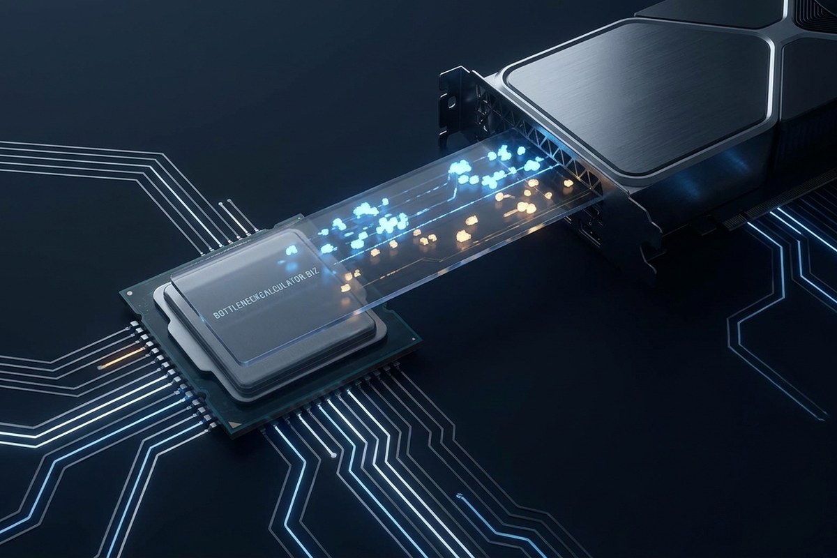 Processor and graphics card connected by illuminated performance data paths