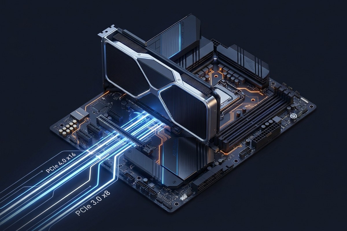 Original editorial visualization about PCIe Bottlenecks: Lanes, Generations and Real Impact